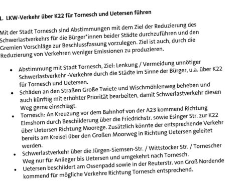 LKW-Verkehr über K22 für Tornesch und Uetersen führen